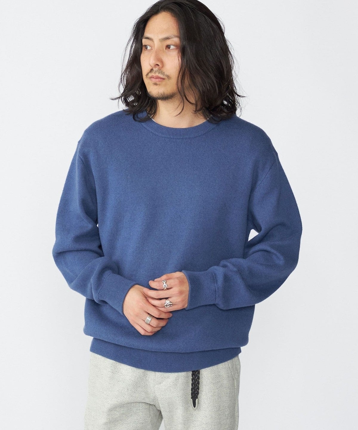 SHIPS:〈手洗い可能〉コットン カシミヤ 単色 クルーネック ニット