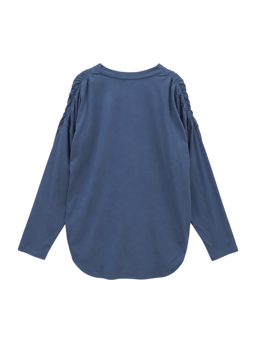 〈洗濯機可能〉ショルダー ギャザー ラウンド へム ロング スリーブ TEE