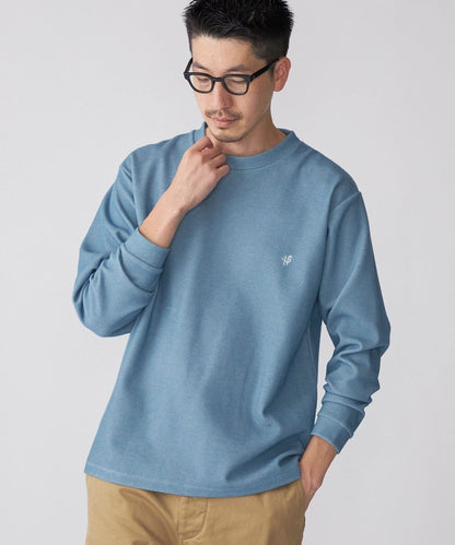 【WEB限定】SHIPS: ワンポイント ロゴ バーズアイ クルーネック ロングスリーブ Tシャツ