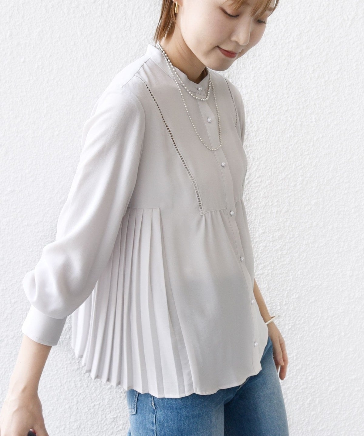 【WEB限定】〈手洗い可能〉ストレッチ ジョーゼット プリーツ ブラウス