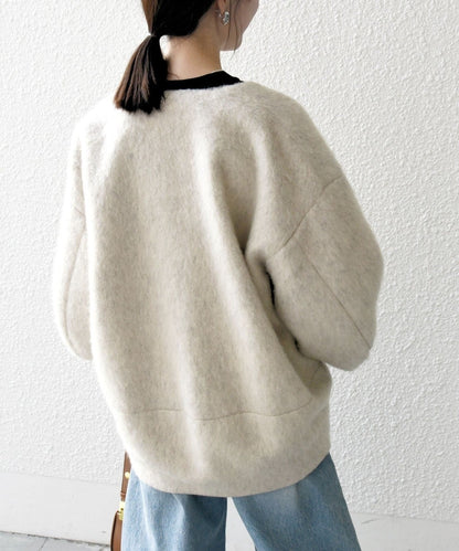 SHIPS any: ウール ミックス シャギー ノーカラー コクーン コート