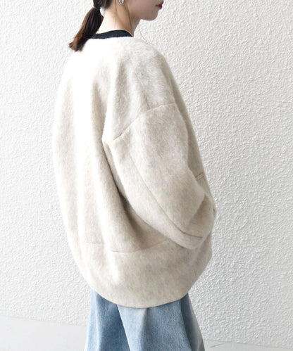 SHIPS any: ウール ミックス シャギー ノーカラー コクーン コート
