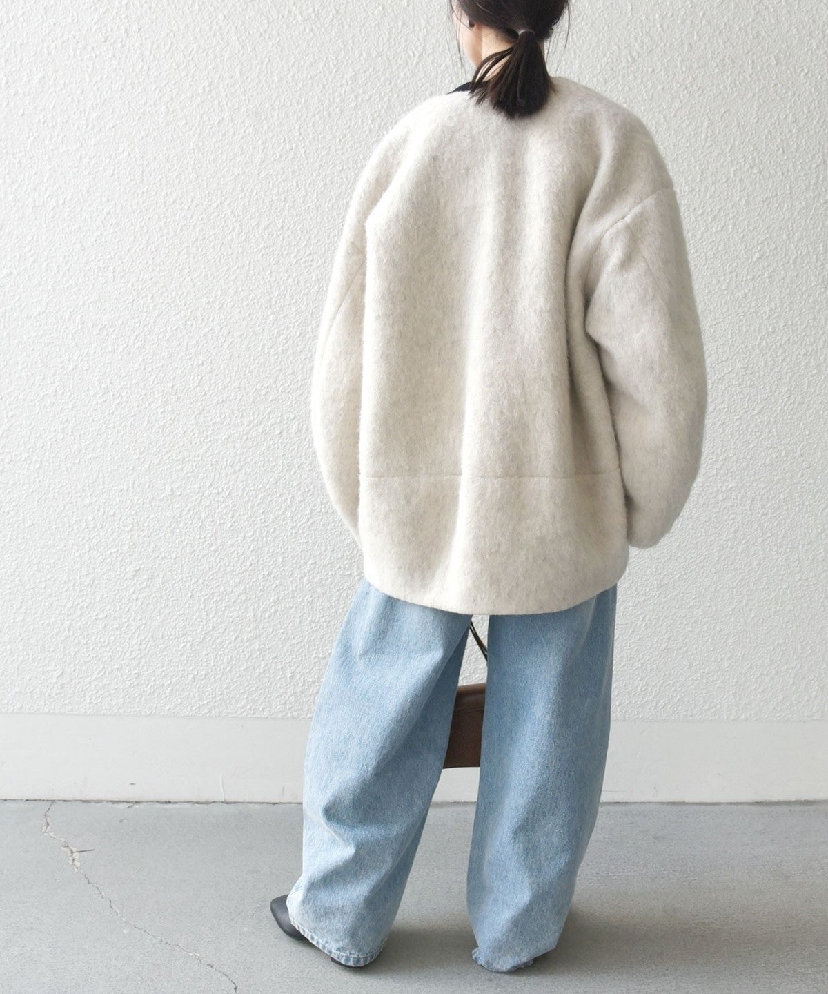 SHIPS any: ウール ミックス シャギー ノーカラー コクーン コート