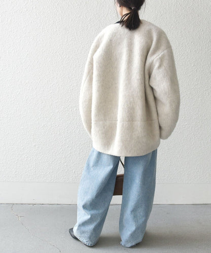 SHIPS any: ウール ミックス シャギー ノーカラー コクーン コート
