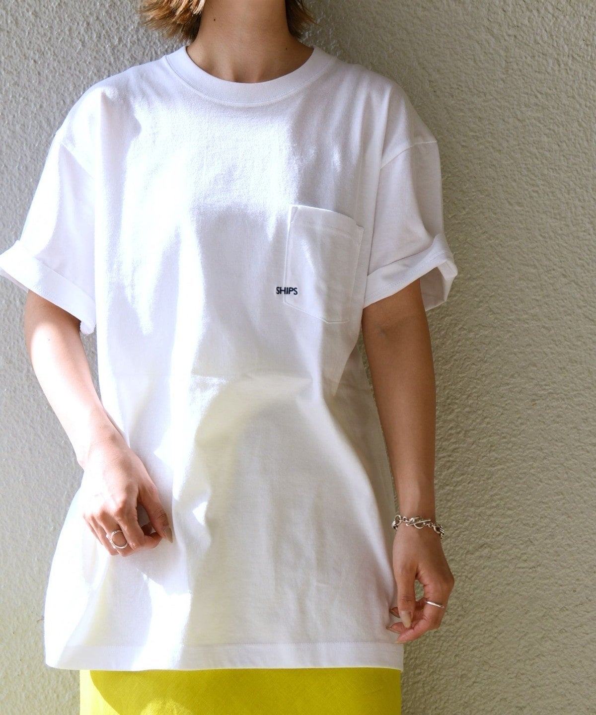 【WEB限定】SHIPS: マイクロ SHIPSロゴ ポケット Tシャツ