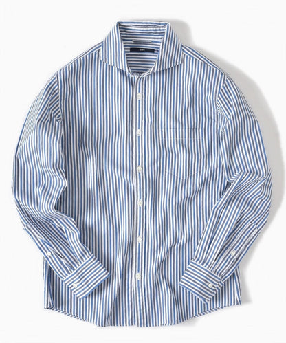 SHIPS: ヘリンボーン ストライプ セミワイドカラーシャツ