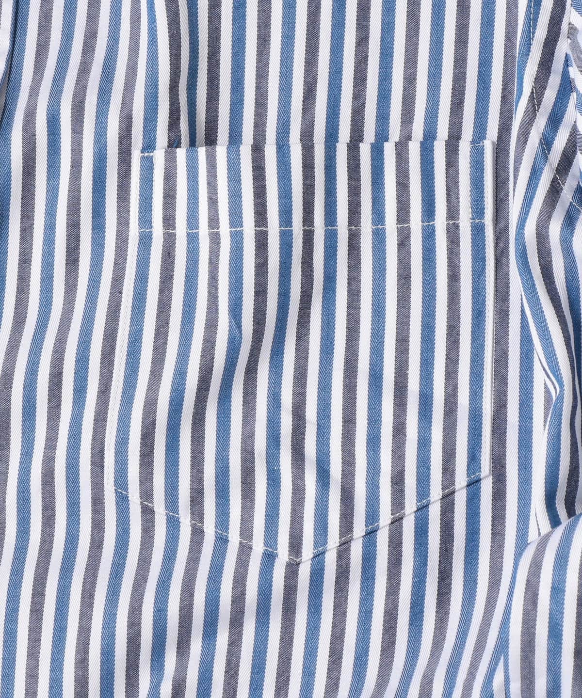 SHIPS: ヘリンボーン ストライプ セミワイドカラーシャツ