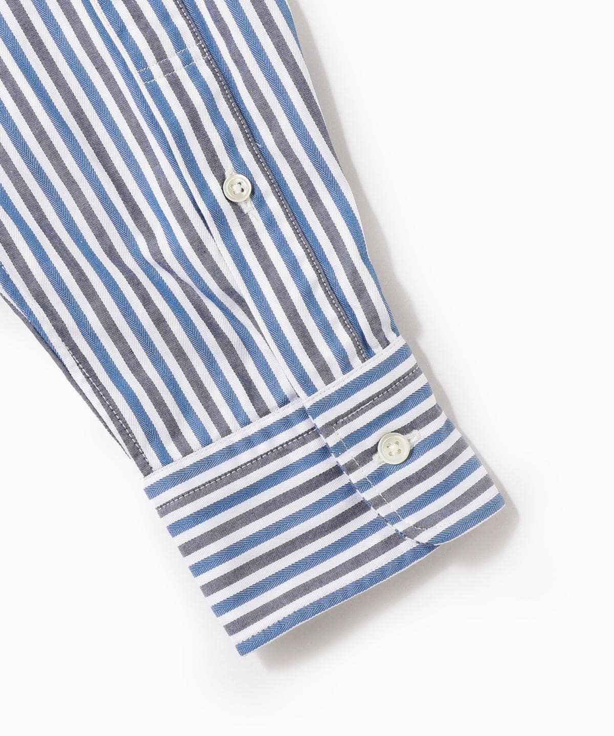 SHIPS: ヘリンボーン ストライプ セミワイドカラーシャツ