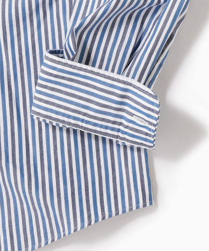 SHIPS: ヘリンボーン ストライプ セミワイドカラーシャツ