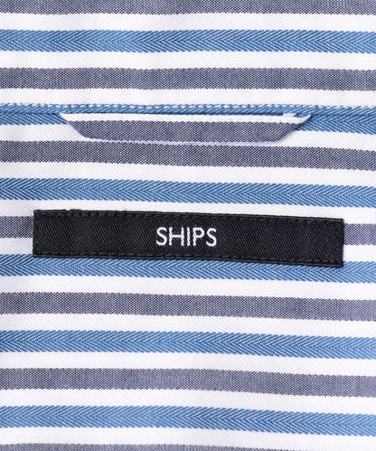 SHIPS: ヘリンボーン ストライプ セミワイドカラーシャツ