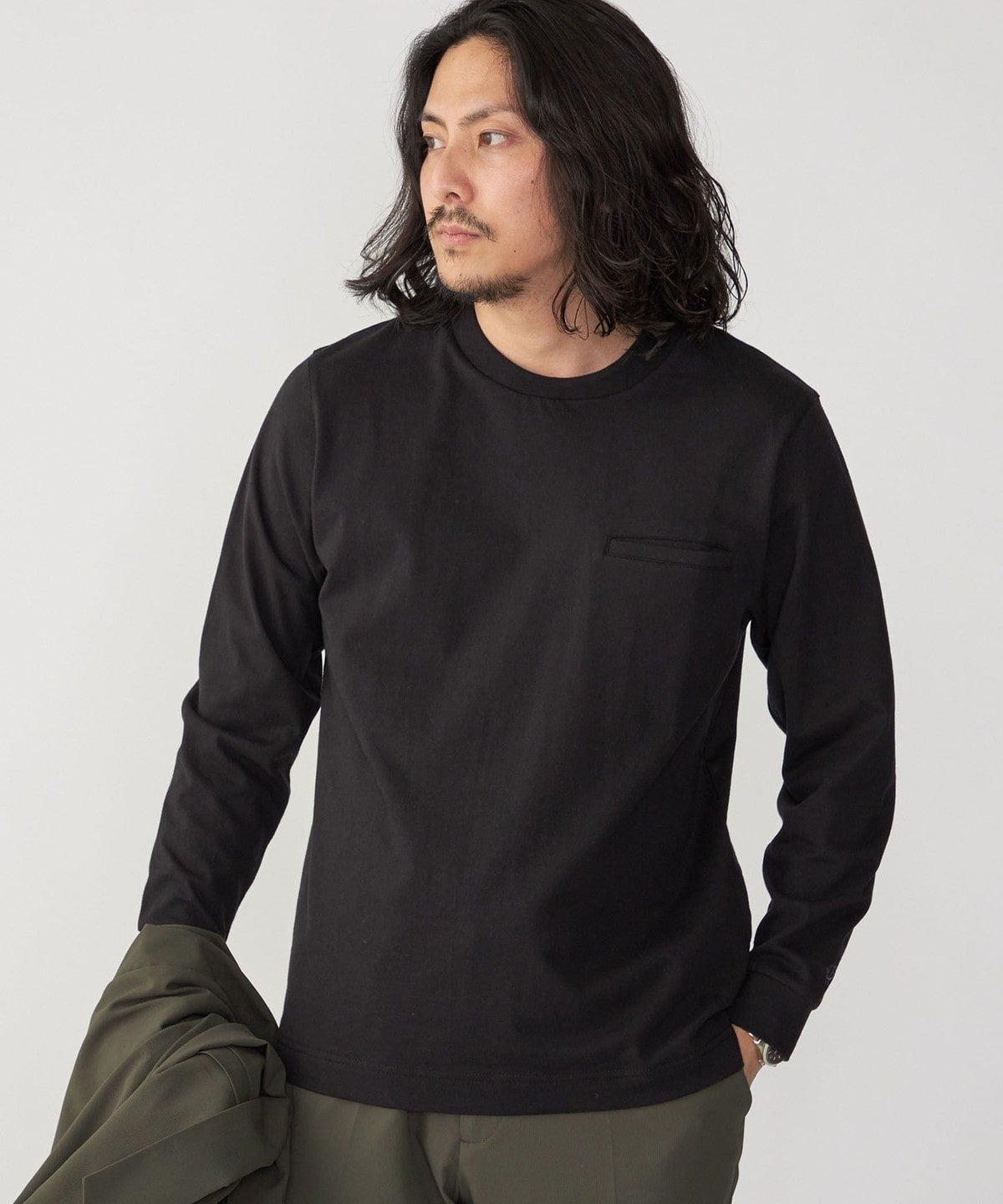 SHIPS:〈抗菌・防臭〉テレワーク ビズ ワンポイント ロゴ クルーネック Tシャツ (ロンT)