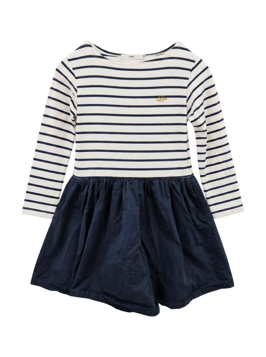 SHIPS KIDS:ボーダー ドッキング ワンピース(100〜130cm)