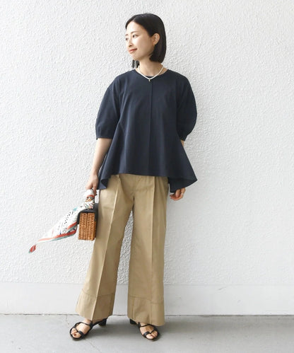 【WEB限定】 〈洗濯機可能〉へムフレア 5分袖 カットソー
