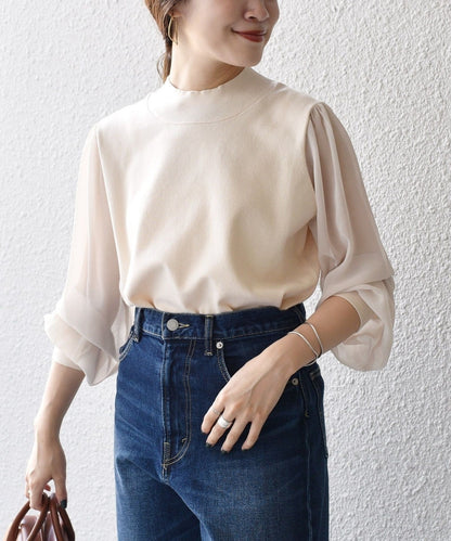 【WEB限定】〈手洗い可能〉シフォンスリーブニット