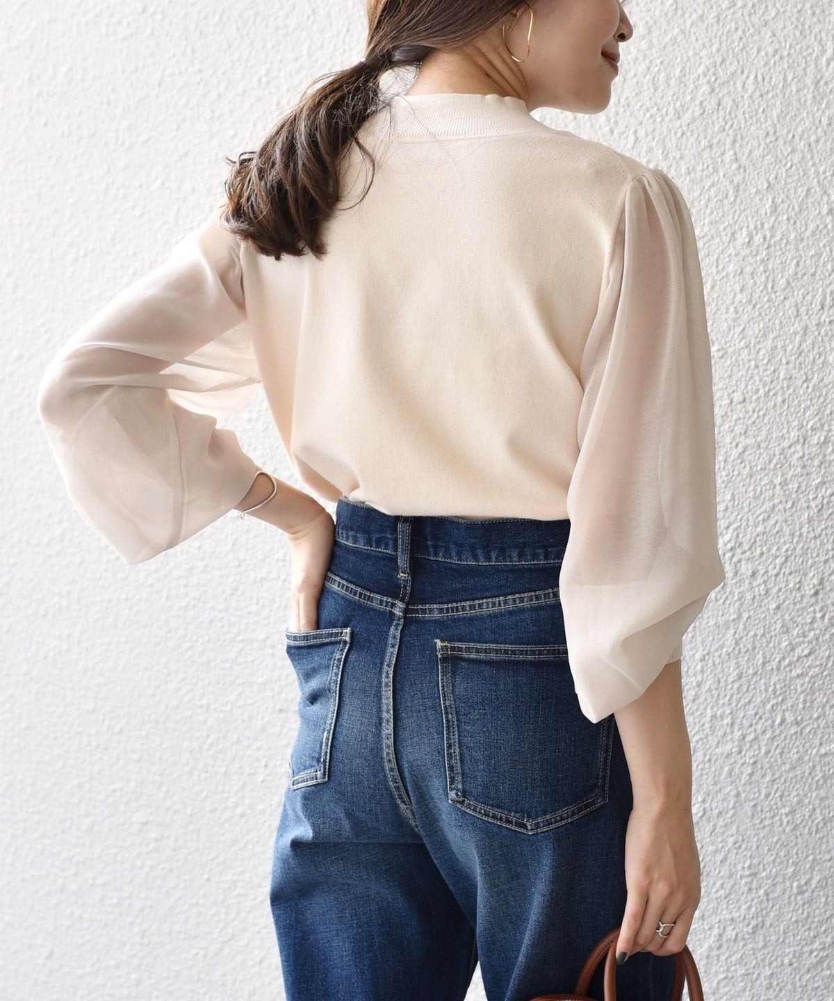 【WEB限定】〈手洗い可能〉シフォンスリーブニット