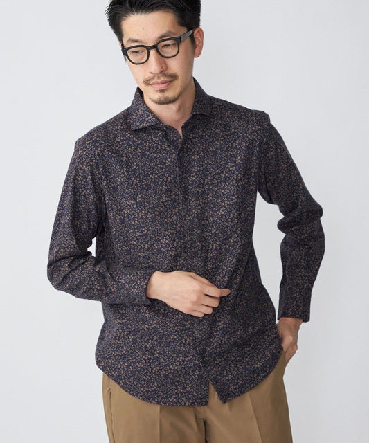 SHIPS: フランネル フラワープリント セミワイドカラーシャツ