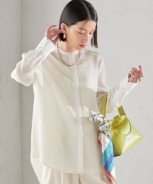 〈手洗い可能〉 ジャカード バンドカラー ブラウス 24SS