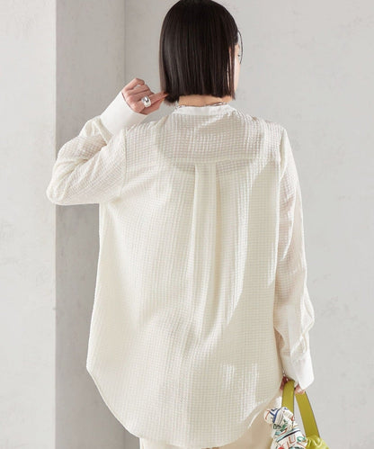 〈手洗い可能〉 ジャカード バンドカラー ブラウス 24SS