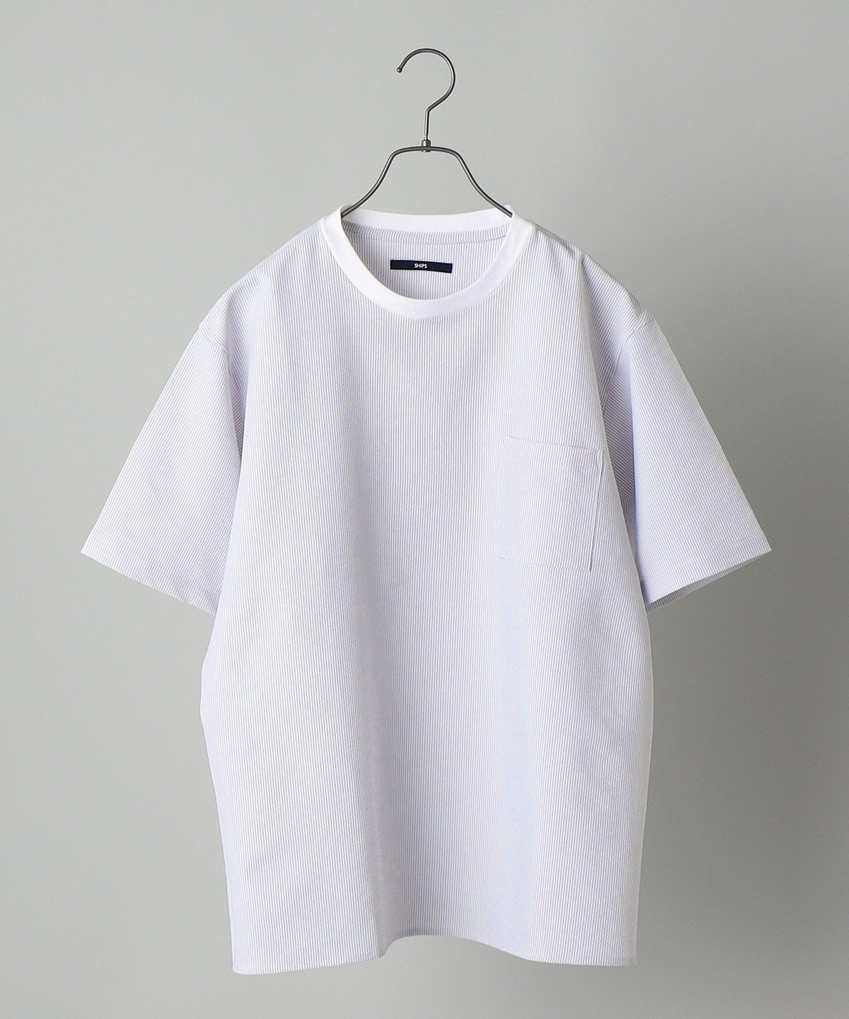 SHIPS: COOLMAX(R) シアサッカー ストライプ クルーネック Tシャツ