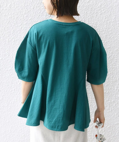 【WEB限定】 〈洗濯機可能〉へムフレア 5分袖 カットソー