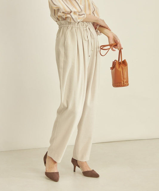 〈手洗い可能〉 麻調 タック テーパード パンツ