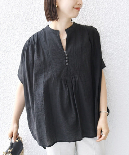 【WEB限定】〈洗濯機可能〉シアー ストライプ ギャザー ブラウス