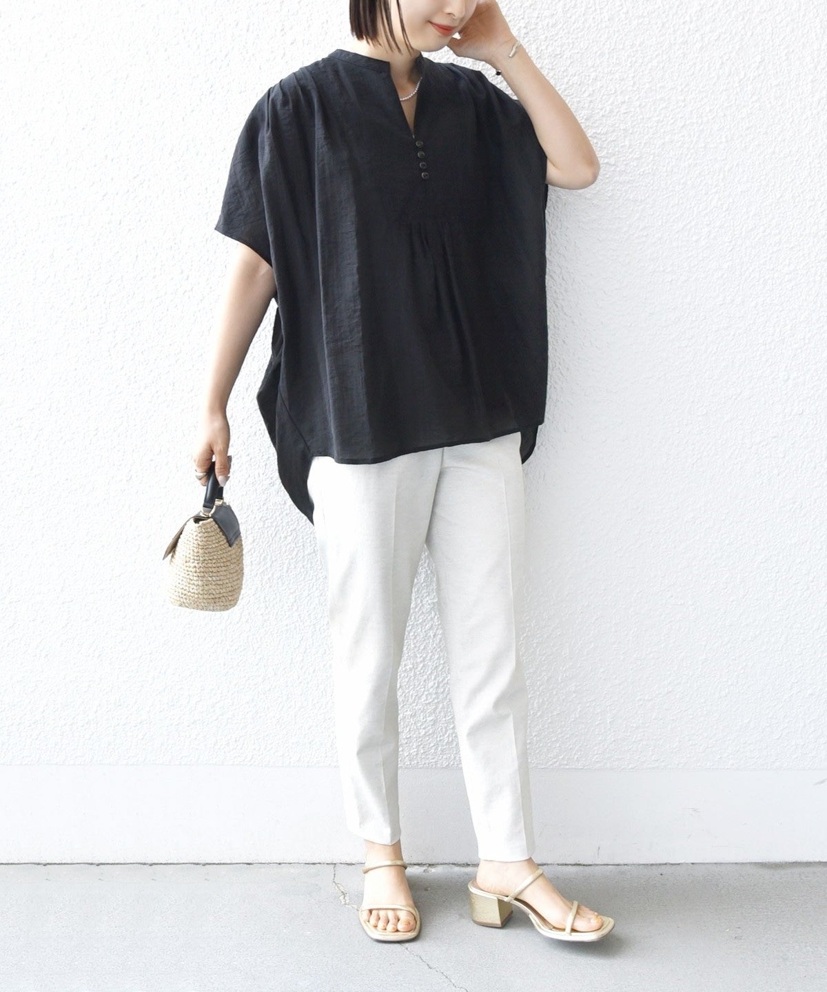 【WEB限定】〈洗濯機可能〉シアー ストライプ ギャザー ブラウス