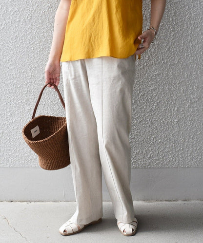 〈手洗い可能〉ウエストゴム麻混ピンタックパンツ