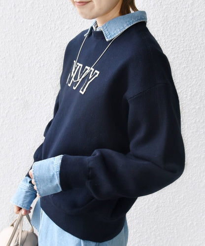 〈手洗い可能〉ロゴ ワッペン ロング スリーブ プルオーバー