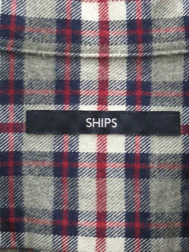 SHIPS: ワンポイント ロゴ エンブロイダリー チェック ボタンダウン ネルシャツ