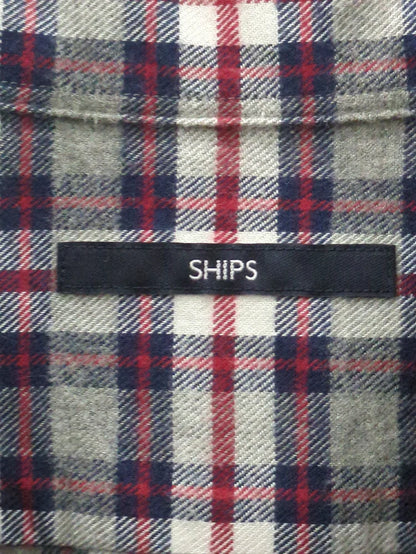 SHIPS: ワンポイント ロゴ エンブロイダリー チェック ボタンダウン ネルシャツ