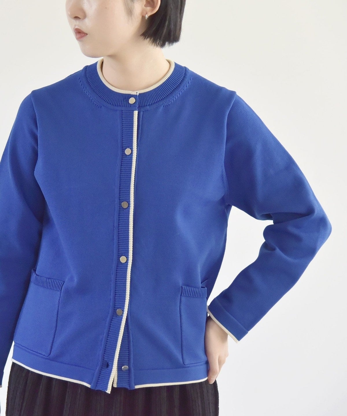 quaranciel:〈洗濯機可能〉バイカラー ライン カーディガン ジャケット