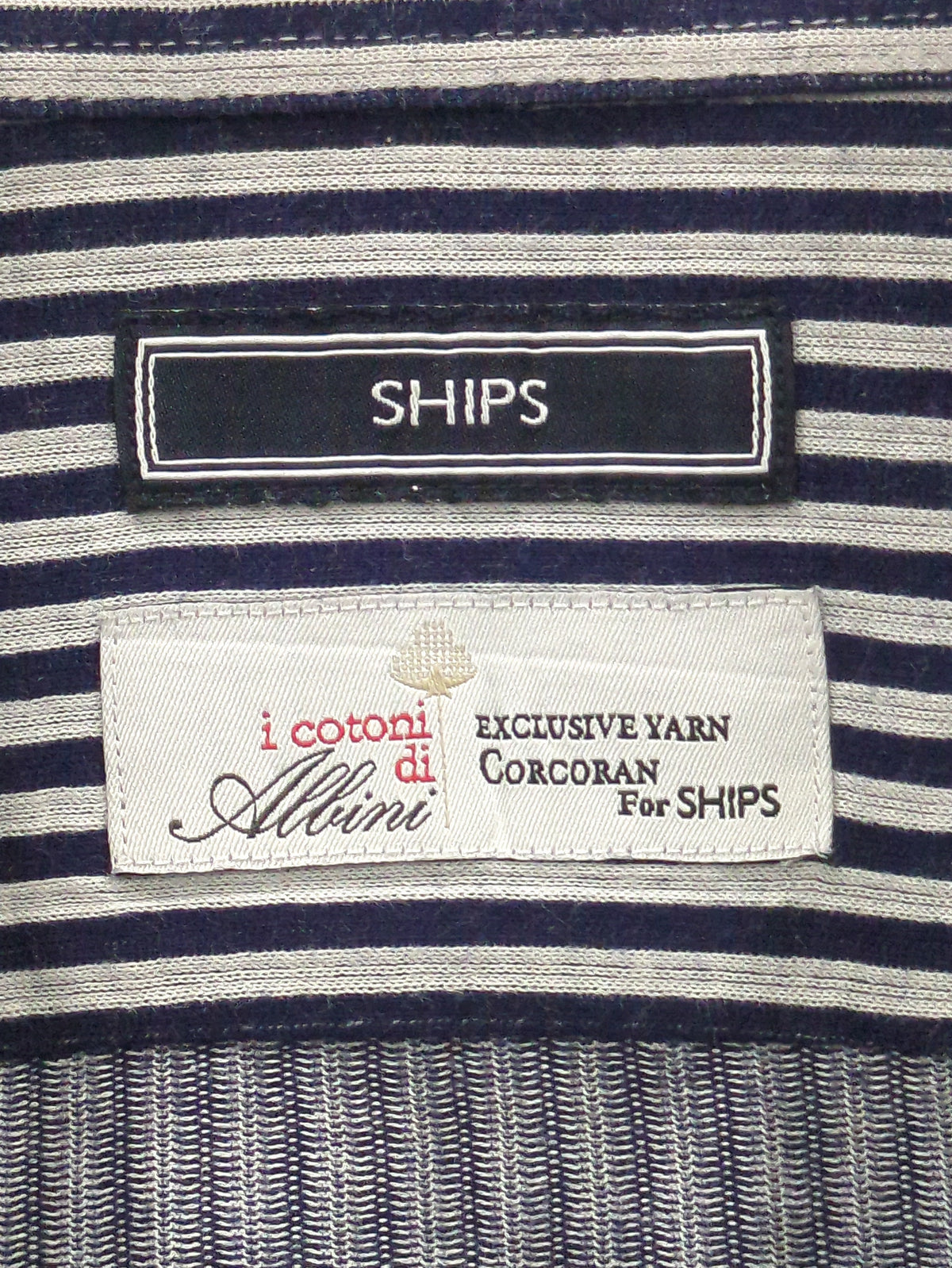 SHIPS:ALBINI ジャージー ストライプ イタリアン ワイドカラー シャツ