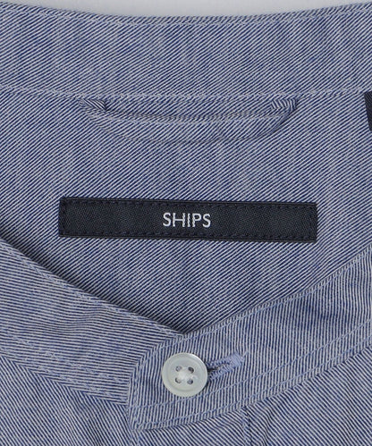 SHIPS: コットン/シルク ソフィアブル加工 バンドカラー シャツ