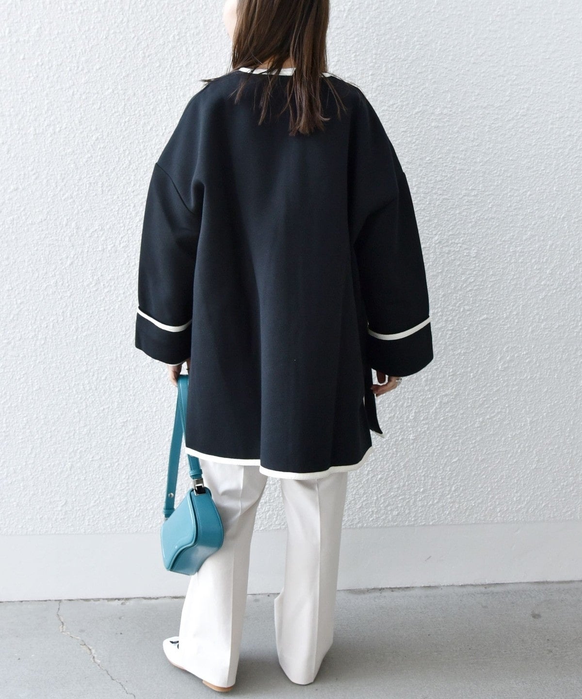 SHIPS any:〈UVカット〉ジャージー パイピング ノーカラー コート