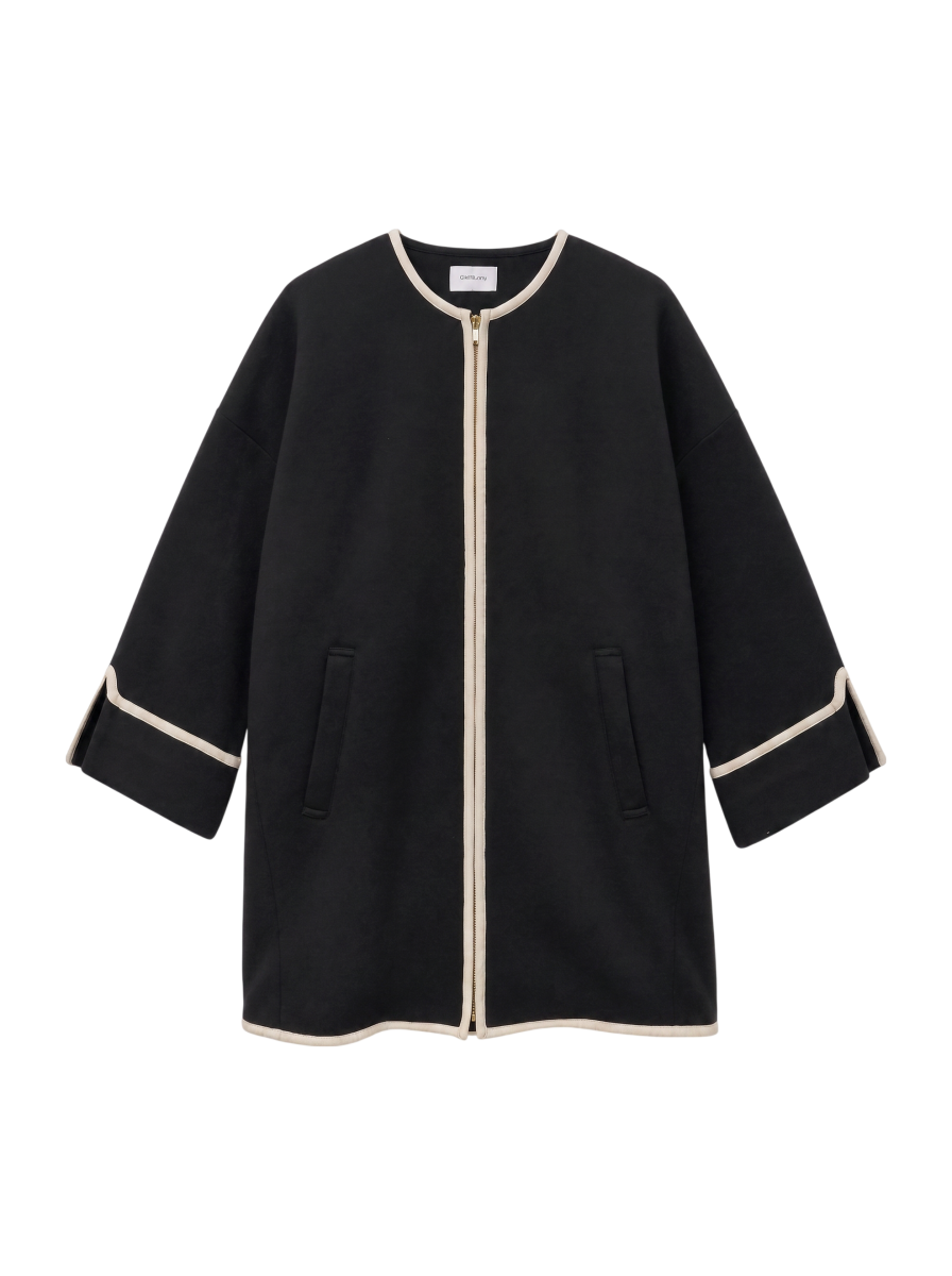 SHIPS any:〈UVカット〉ジャージー パイピング ノーカラー コート