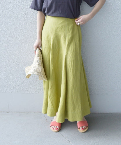 SHIPS any:〈手洗い可能〉リネン ミックス ランダム フレア スカート