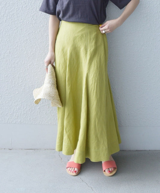 SHIPS any:〈手洗い可能〉リネン ミックス ランダム フレア スカート