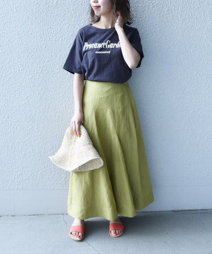 SHIPS any:〈手洗い可能〉リネン ミックス ランダム フレア スカート