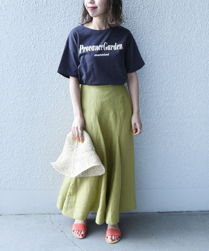 SHIPS any:〈手洗い可能〉リネン ミックス ランダム フレア スカート