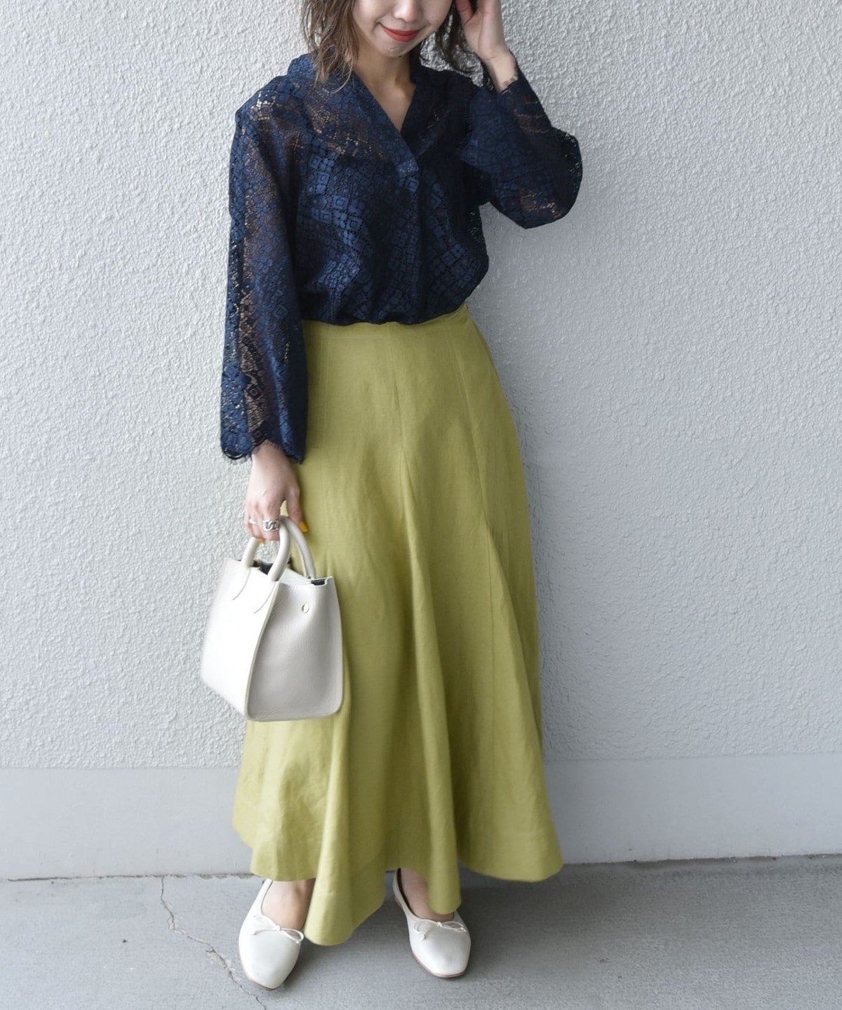 SHIPS any:〈手洗い可能〉リネン ミックス ランダム フレア スカート