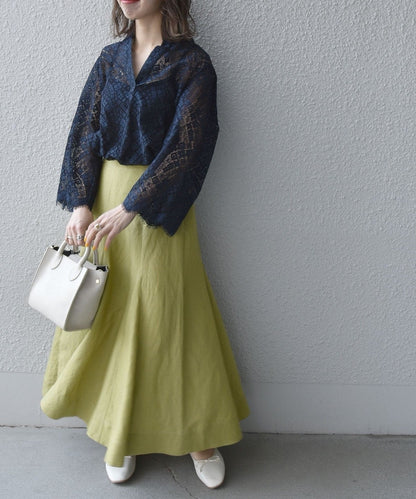 SHIPS any:〈手洗い可能〉リネン ミックス ランダム フレア スカート