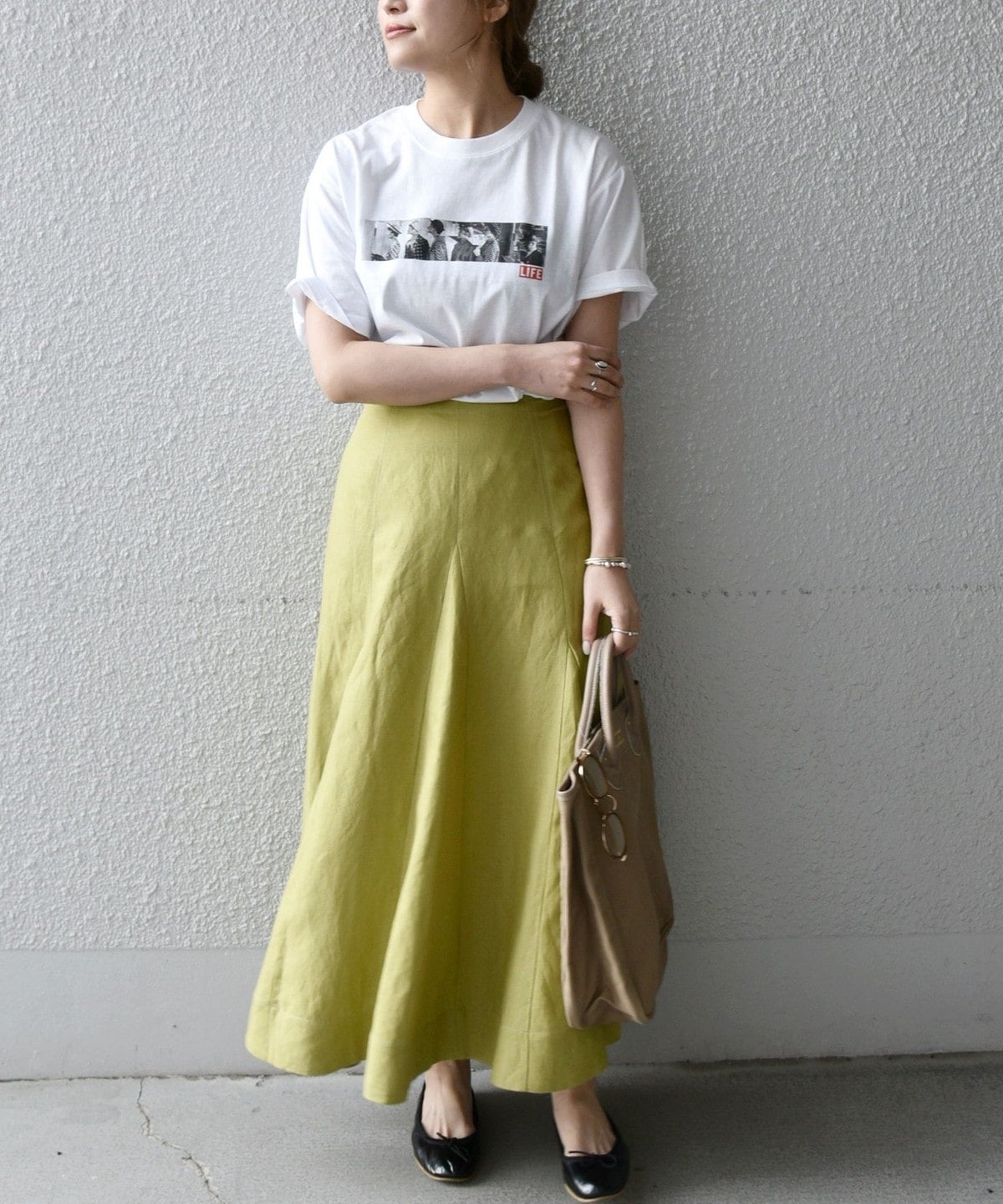 SHIPS any:〈手洗い可能〉リネン ミックス ランダム フレア スカート