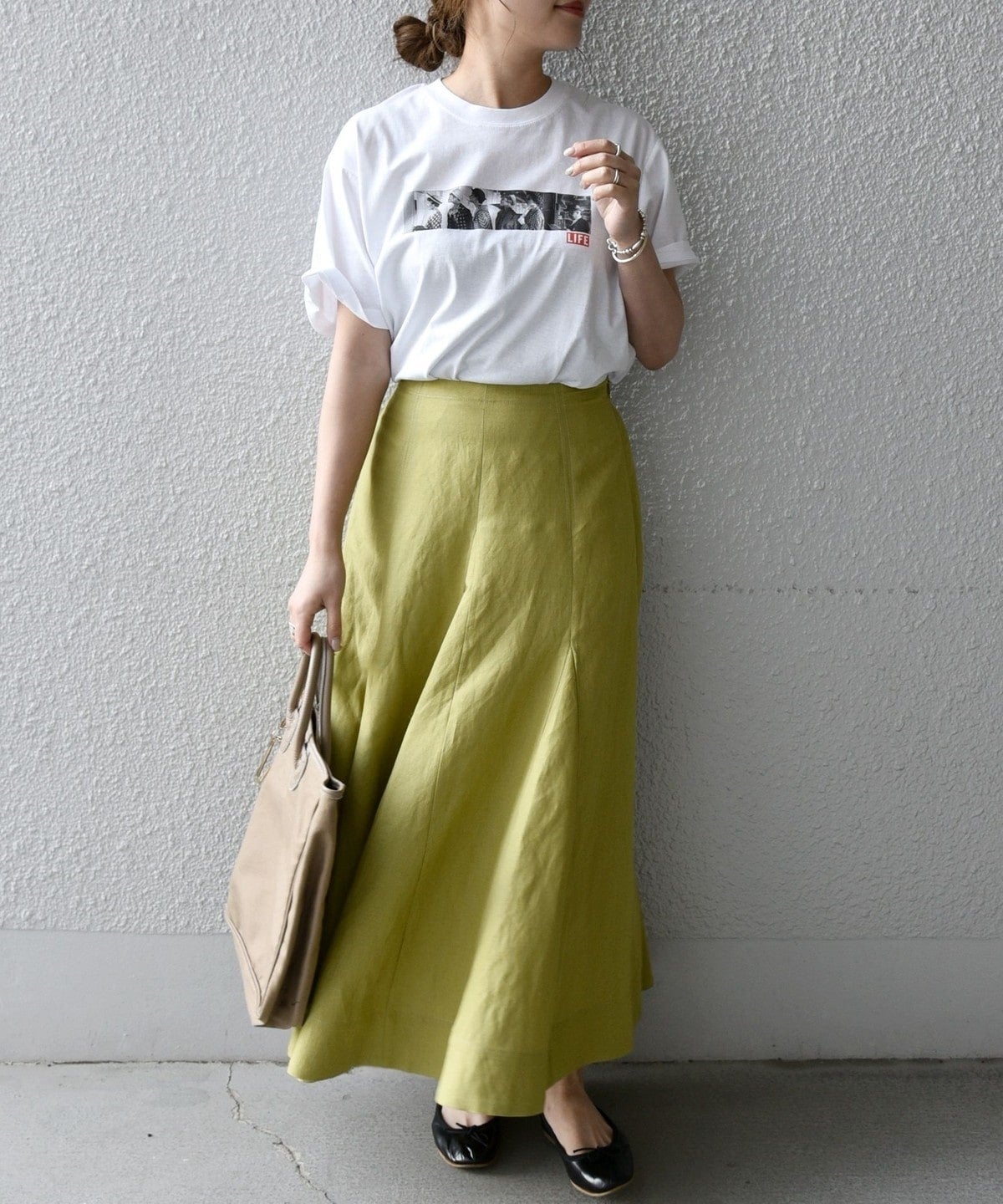 SHIPS any:〈手洗い可能〉リネン ミックス ランダム フレア スカート