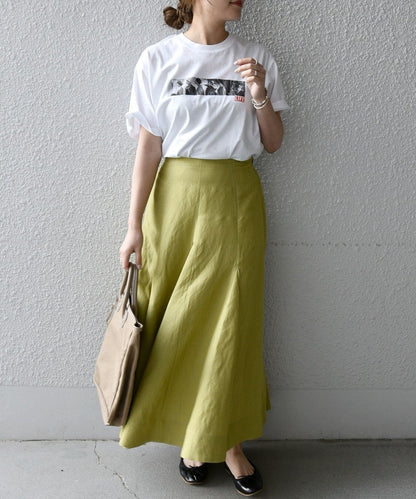 SHIPS any:〈手洗い可能〉リネン ミックス ランダム フレア スカート