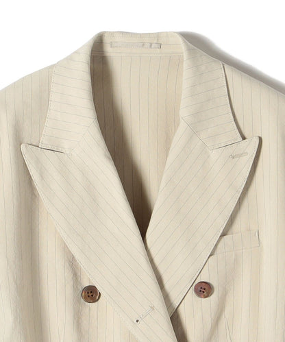 SHIPS Primary Navy Label:麻混 ストライプ ストレッチ ダブル ジャケット