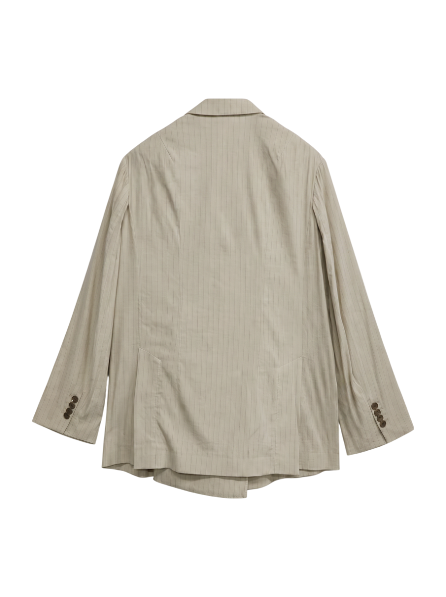 SHIPS Primary Navy Label:麻混 ストライプ ストレッチ ダブル ジャケット