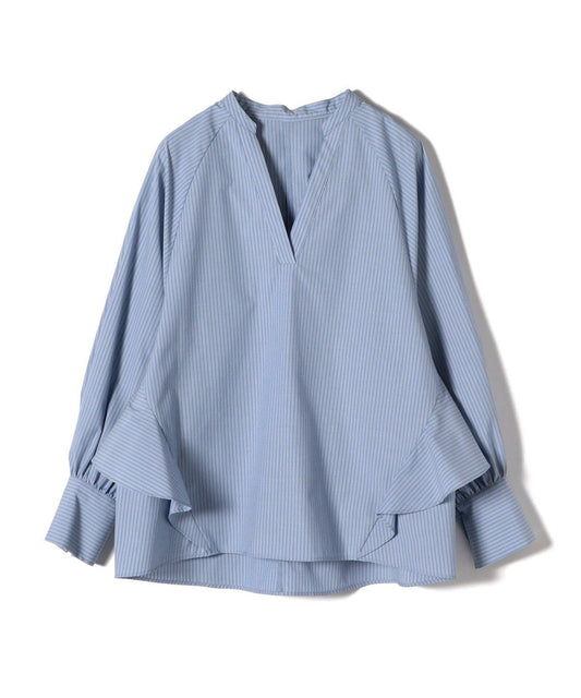 〈UVカット/手洗い可能〉ストライプ バック ラッフル ブラウス 24SS
