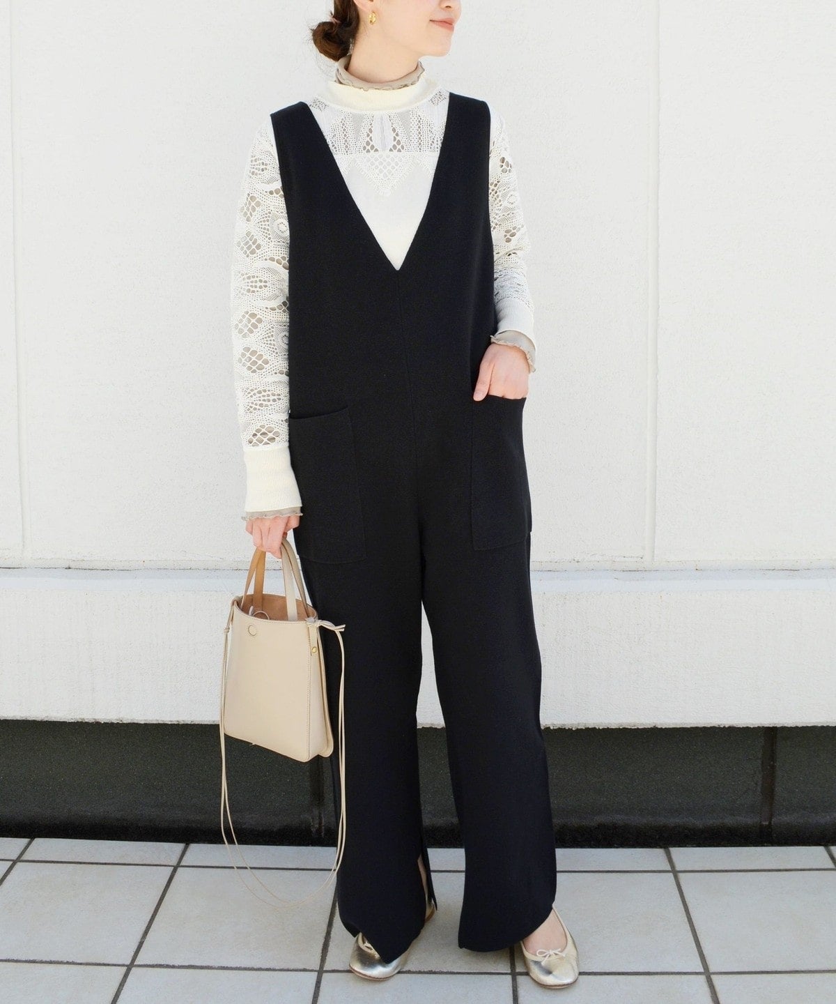 〈手洗い可能〉ニットサロペット