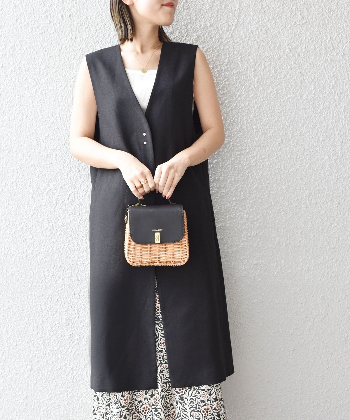 〈手洗い可能〉ミックスリネンロングジレ